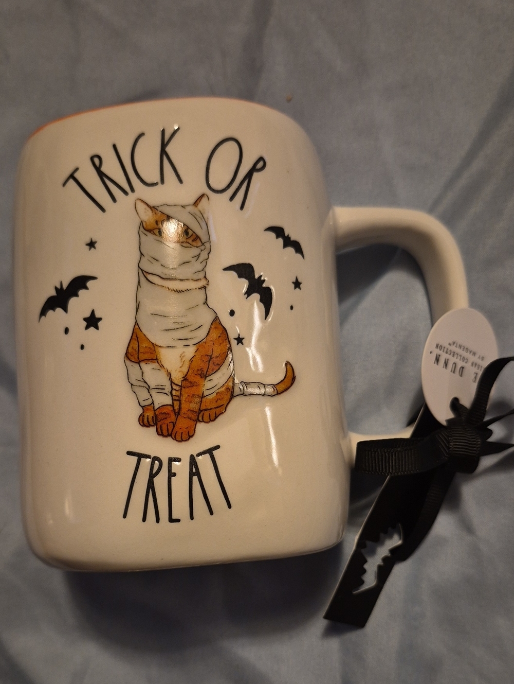 Rae Dunn White Cat 'Trick or Treat' Halloween Mug